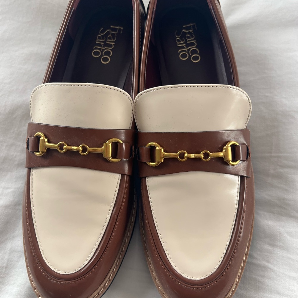 Franco Sarto Two-Tone Loafers with Gold Detail